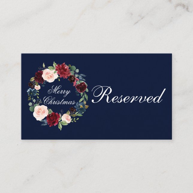 Watercolor Floral Wreath Merry Christmas Flat Place Card (Front)