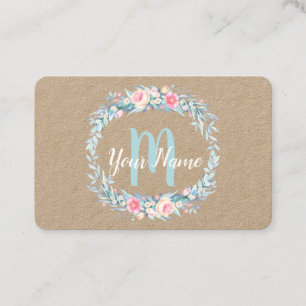 Watercolor Floral Wreath Monogram Initial Business Card