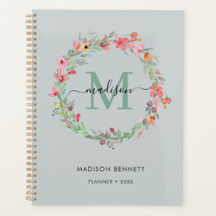 Watercolor Floral Wreath Monogram Planner