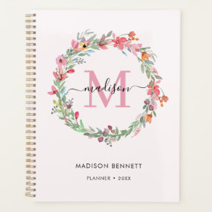 Watercolor Floral Wreath Monogram Planner