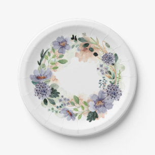 Watercolor Floral Wreath Paper Plate