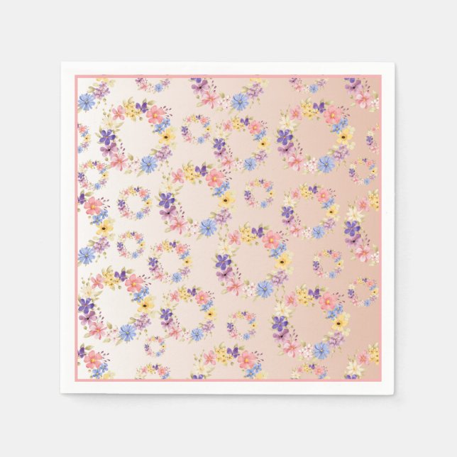 Watercolor Floral Wreath Pattern Paper Napkin (Front)