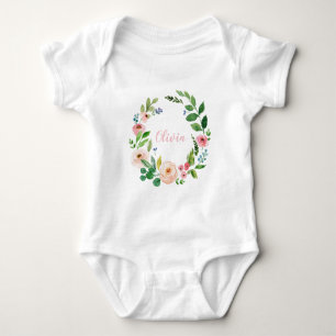 Watercolor floral wreath personalised baby bodysuit