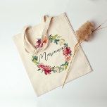 Watercolor Floral Wreath Personalised Bridesmaid Tote Bag<br><div class="desc">Burgundy and rusty peach watercolor florals with editable text. Perfect for a friend,  yourself or a bridesmaid.</div>