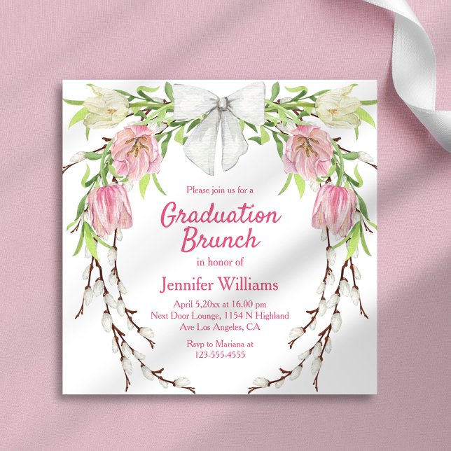watercolor floral wreath pink graduation brunch invitation (Creator Uploaded)