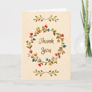 Watercolor Floral Wreath Thank You Card