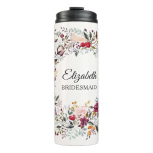 Watercolor Floral Wreath Wedding Bridesmaid Gift Thermal Tumbler