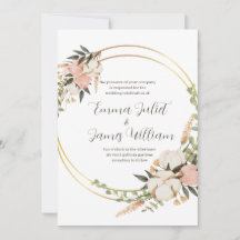 Watercolor Floral Wreath Wedding Invitation