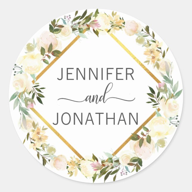 Watercolor Floral Wreath White Wedding Seals (Front)