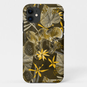Watercolor floral yellow-brown pattern.  iPhone 11 case