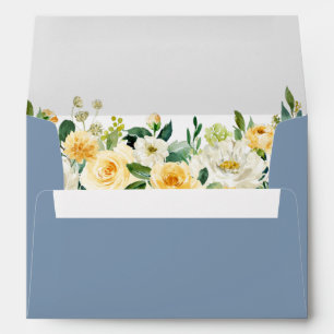 Watercolor Floral Yellow Dusty Blue Wedding Envelope