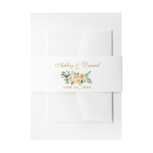 Watercolor Floral Yellow Gold White Wedding Invitation Belly Band