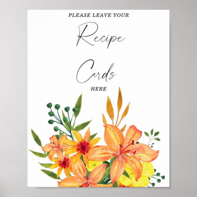 Watercolor floral Your recipe card here Poster (Front)