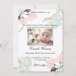 Watercolor florals Aqeeqah ceremony Invitation