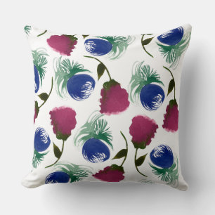 Watercolor Florals Blue Burgundy Greenery Paint Cushion