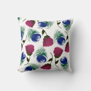 Watercolor Florals Blue Burgundy Greenery Paint Cushion