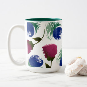 Watercolor Florals Blue Burgundy Greenery Paint Two-Tone Coffee Mug