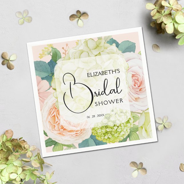 Watercolor Florals Blush Pink Bridal Shower Napkin (Bridal shower napkins 4.75" square)