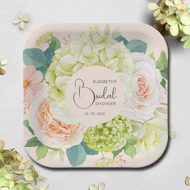 Watercolor Florals Blush Pink Bridal Shower Paper Plate (Creator Uploaded)