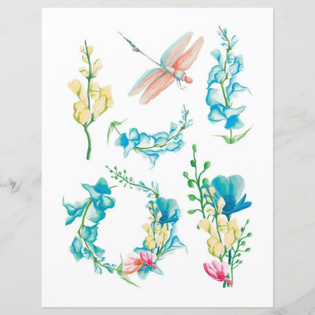Watercolor florals bugs to cut out and collage (Front)
