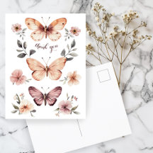 Watercolor Florals Butterflies Thank You