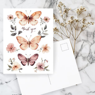 Watercolor Florals Butterflies Thank You Postcard