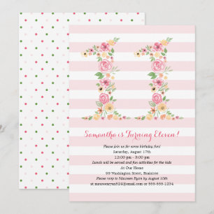 Watercolor Florals ELEVEN 11th Birthday Invitation