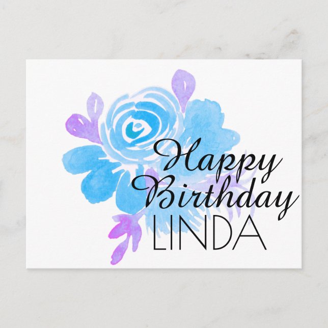 Watercolor Florals Hand Painted Happy Birthday Postcard (Front)