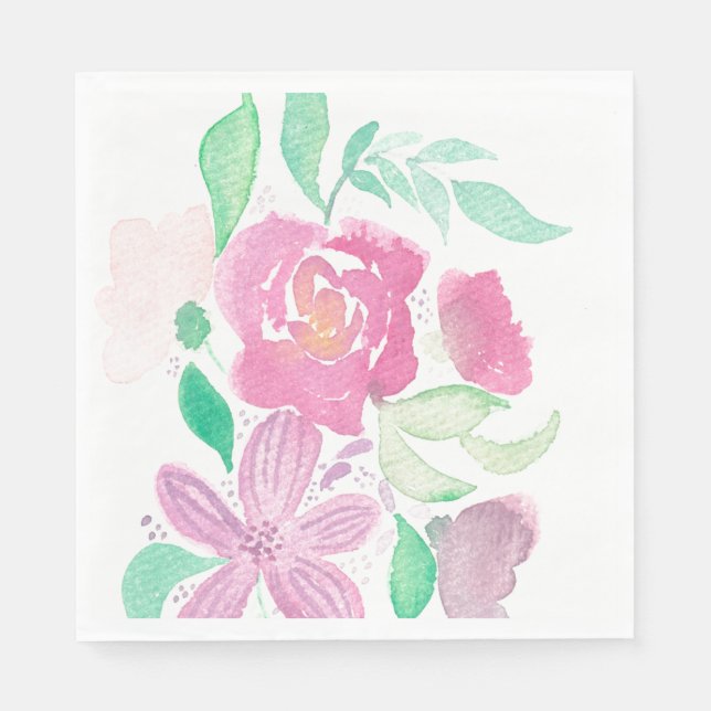 Watercolor Florals Hand Painted Patterned Napkins (Front)