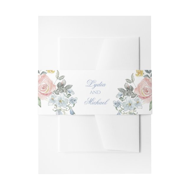 Watercolor Florals Invitation Belly Band (Front Example)