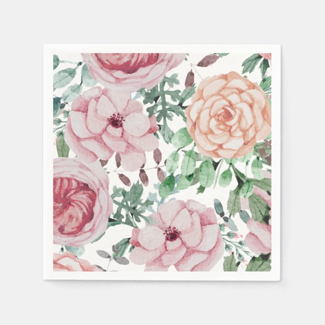 Watercolor Florals Mauve Cocktail Wedding Napkins (Front)