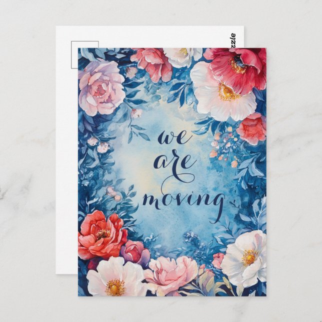 Watercolor Florals New Address Moving Announcement Postcard (Front/Back)