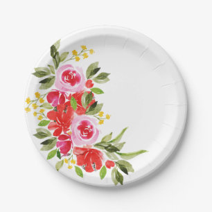 Watercolor Florals Paper Plate