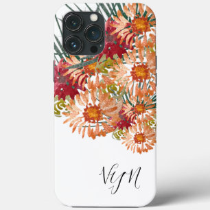 Watercolor Florals Peach Gold Monogrammed iPhone 13 Pro Max Case