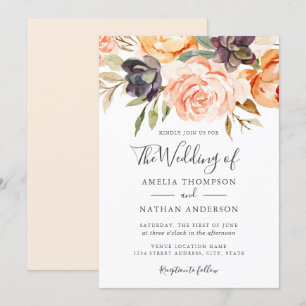 Watercolor Florals Peach Wedding  Invitation