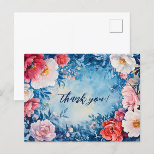 Watercolor Florals Pink Blue THANK YOU CUSTOM  Postcard