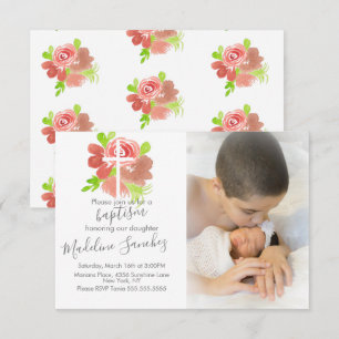Watercolor Florals Pink Blush Baptism Dedication   Invitation