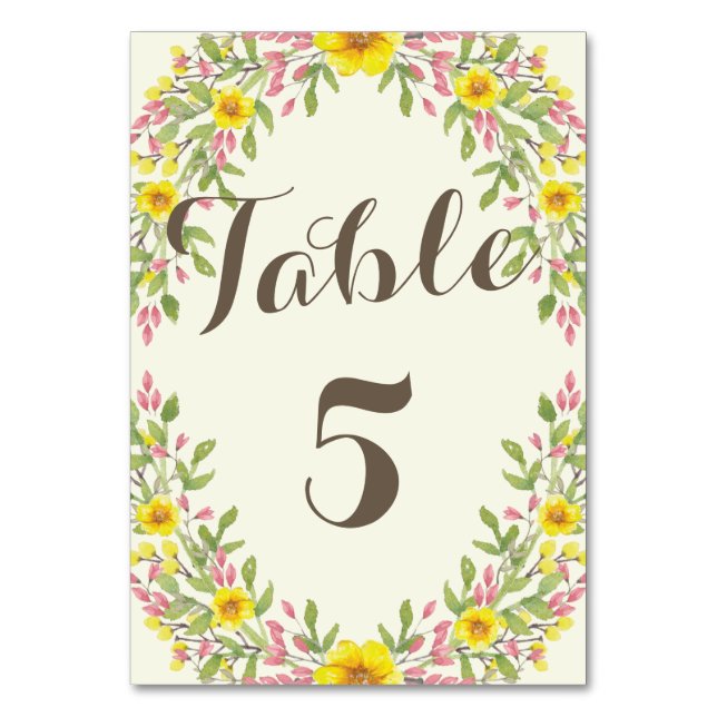 Watercolor Florals | Rustic Wedding Table Number (Front)