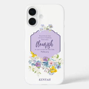 Watercolor Florals Scripture Verse Personalised iPhone 16 Case