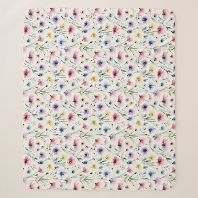 Watercolor Florals Sherpa Blanket (Front)