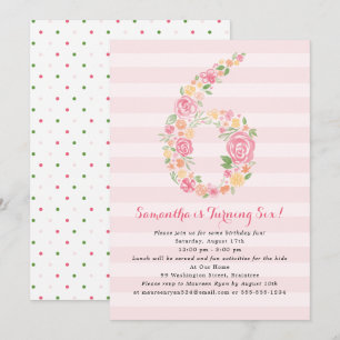Watercolor Florals SIX 6th Birthday Invitation