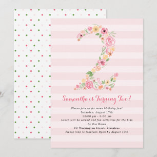 Watercolor Florals TWO Second Birthday Invitation