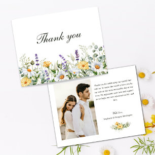Watercolor Florals Wedding Flat Thank You Card