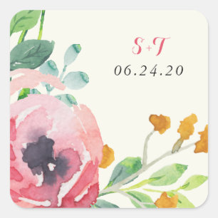 Watercolor Florals Wedding Stickers