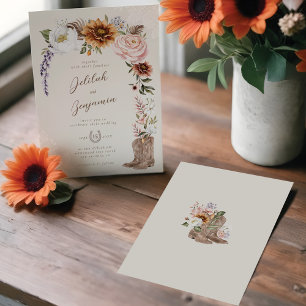 Watercolor Florals Western Cowboy Boots Wedding Invitation