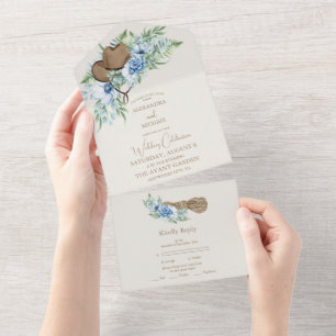 Watercolor Florals Western Cowboy Hat Wedding All In One Invitation
