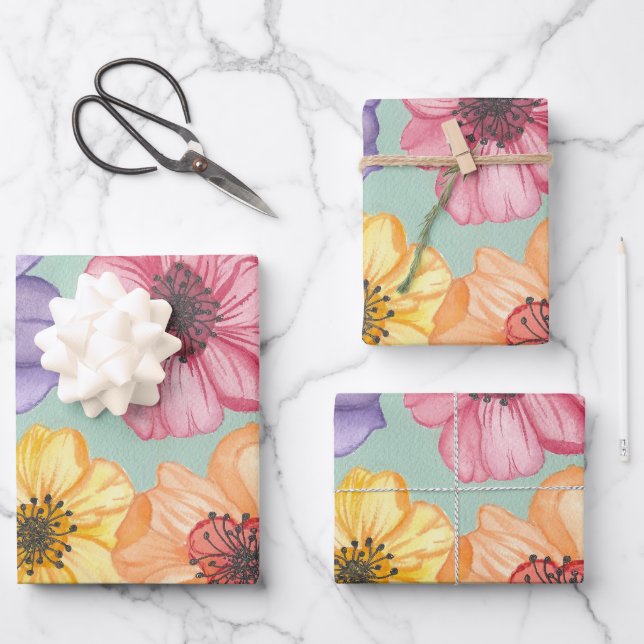 Watercolor Florals Wrapping Paper (Front)