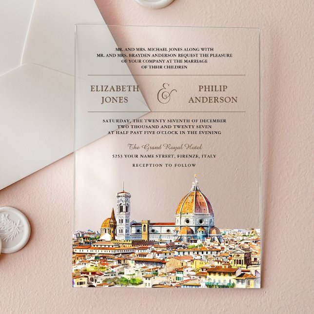 Watercolor Florence Italy Wedding Acrylic Invitations (Creator Uploaded)