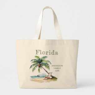Watercolor Florida Beach Trip Large Tote Bag