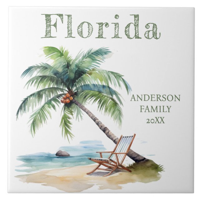 Watercolor Florida Beach Trip  Tile (Front)